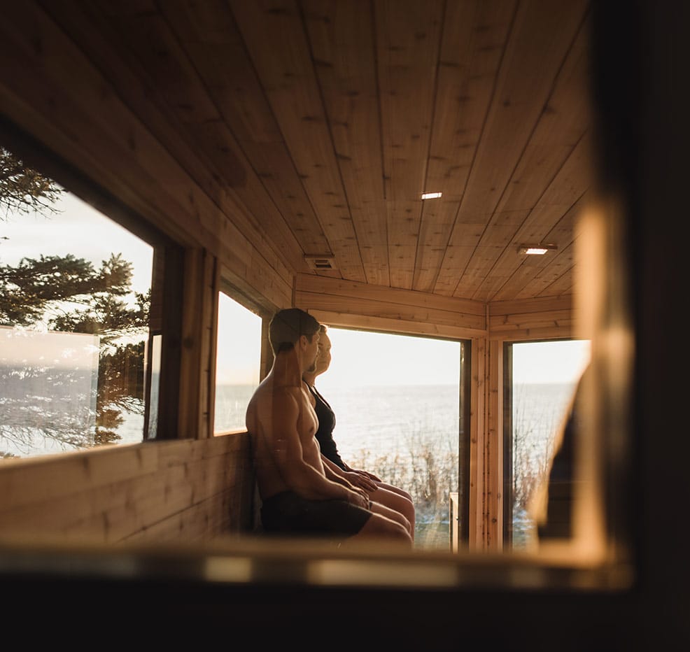 Relaxing in the Cedar and Stone Nordic Sauna